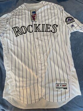 Majestic Colorado Rockies White Pinstripe Baseball Jersey authentic #34 on back